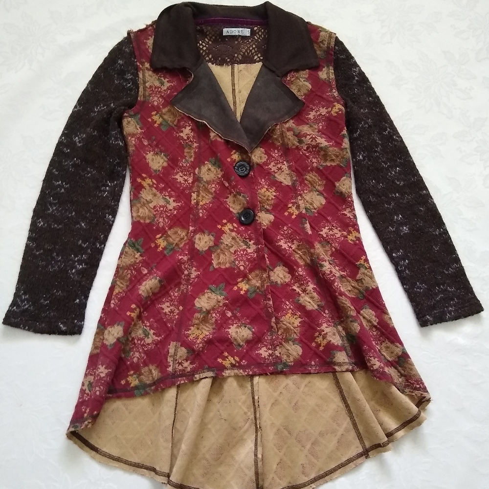 Adore victorian floral boho flare jacket Tail Coat Frock Style